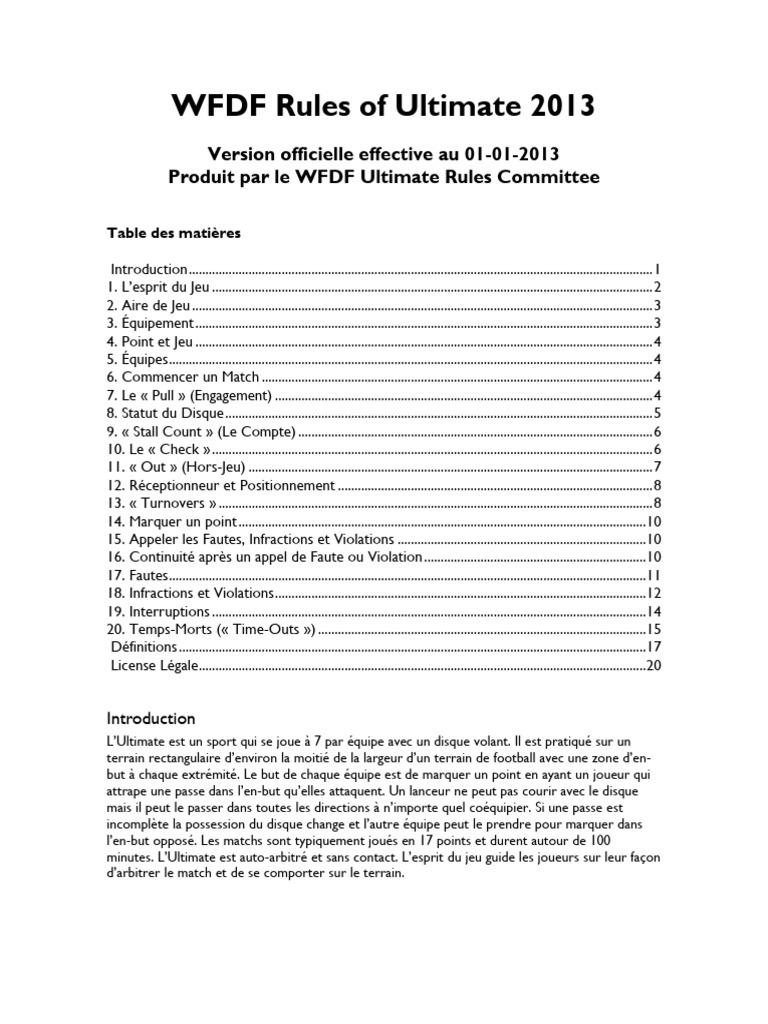 Règles officielles de l'Ultimate 2013 | PDF | Défenseur (football ...