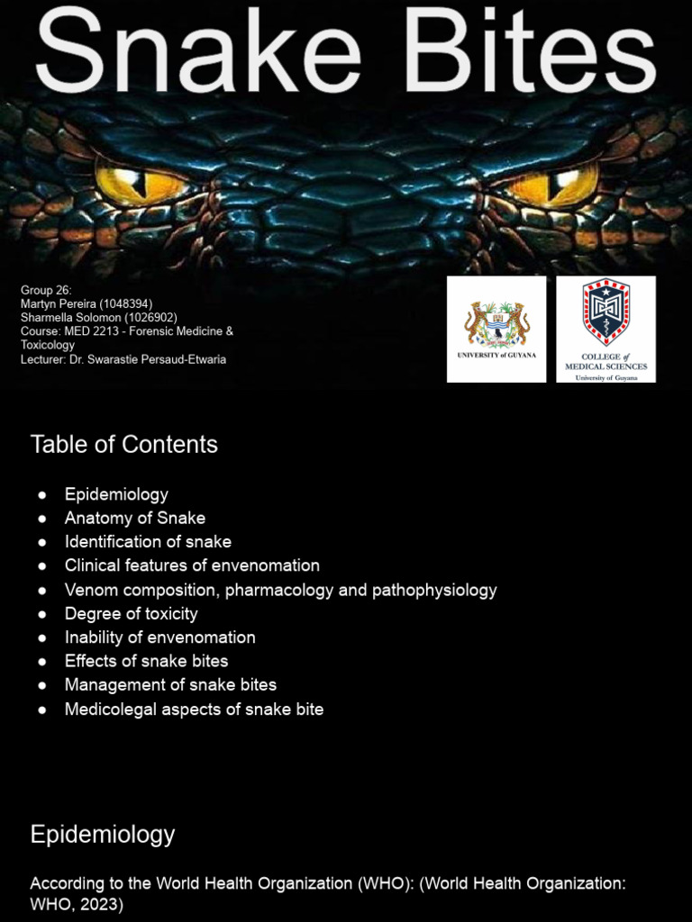 Group 26 - Snake Bites | PDF | Snake | Medical Specialties