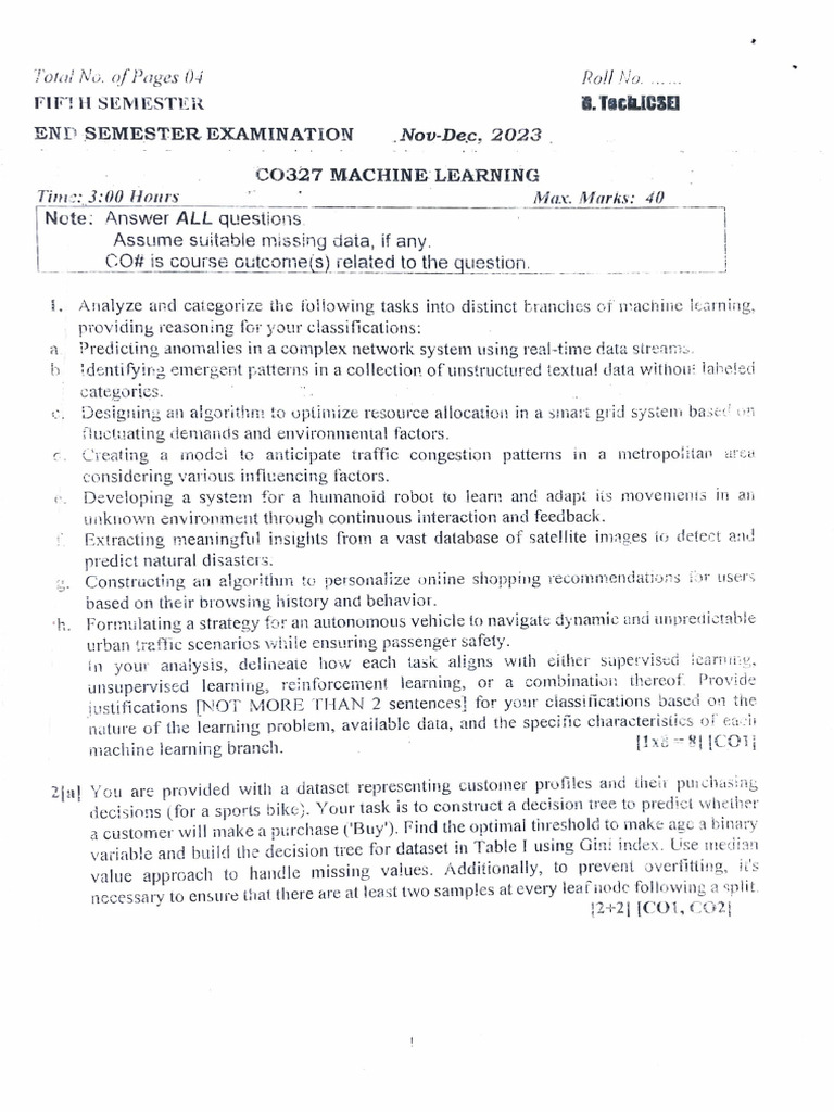 Machine Learning PYQs End Sem | PDF