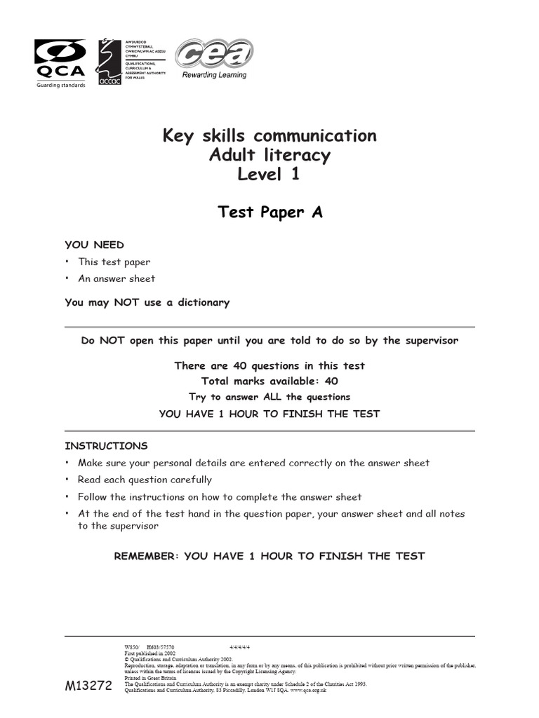 Key Skills Communication Test A | PDF