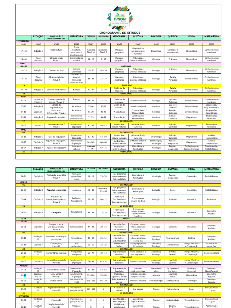 Cronograma de Estudos para ENEM 2023 | PDF