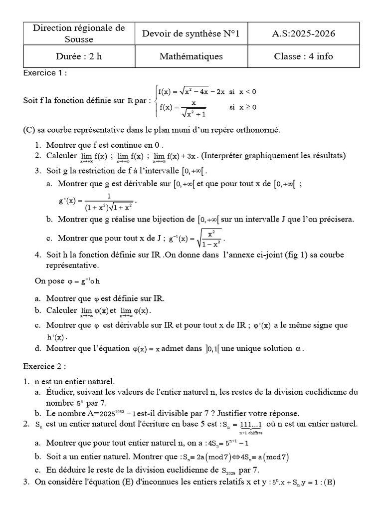 Devoir de mathématiques 4 info 2025-2026 | PDF | Nombre complexe ...