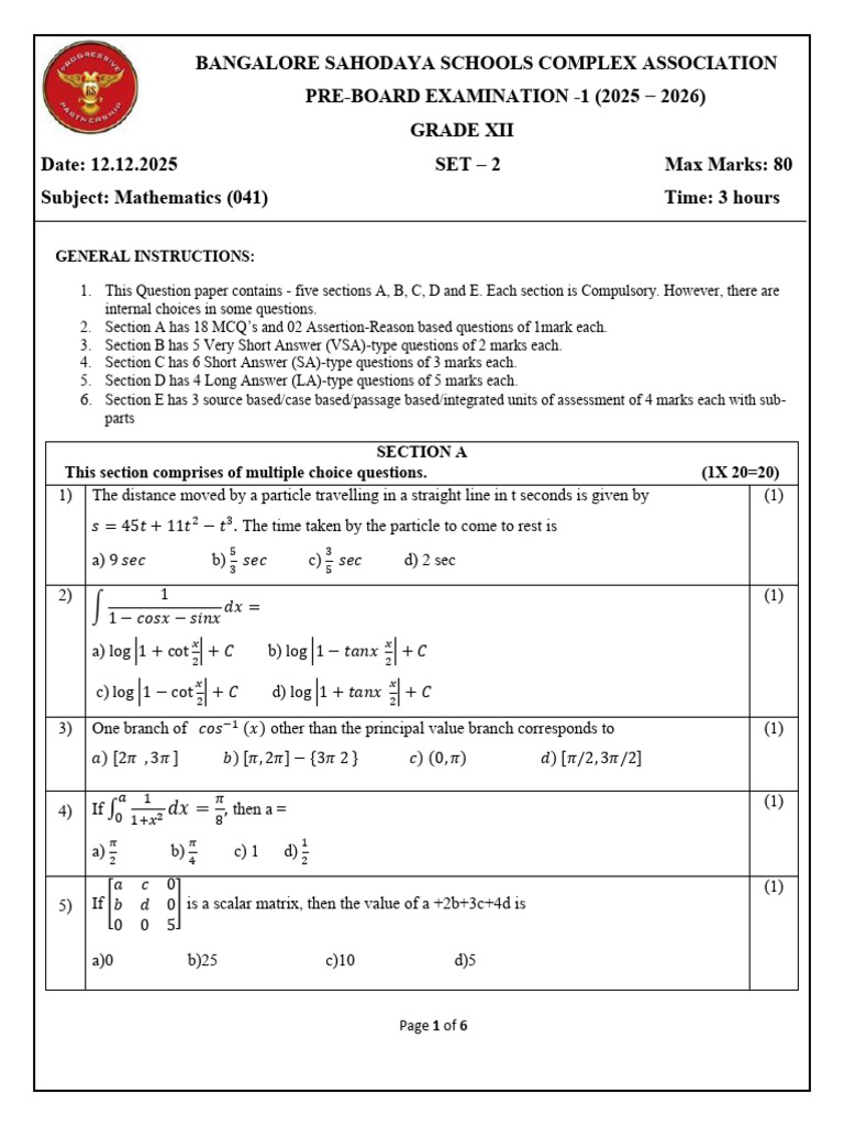G12 Mathematics 041 SQP SET2 91730 | PDF