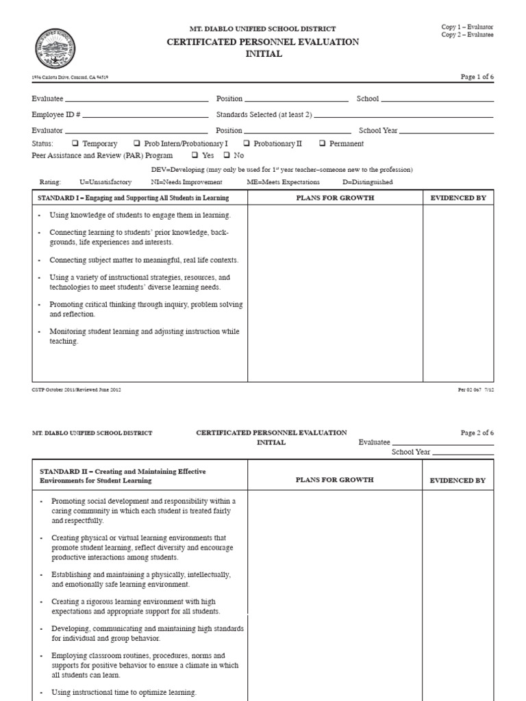 Certificated Personnel Evaluation Initial Form | PDF | Educational ...