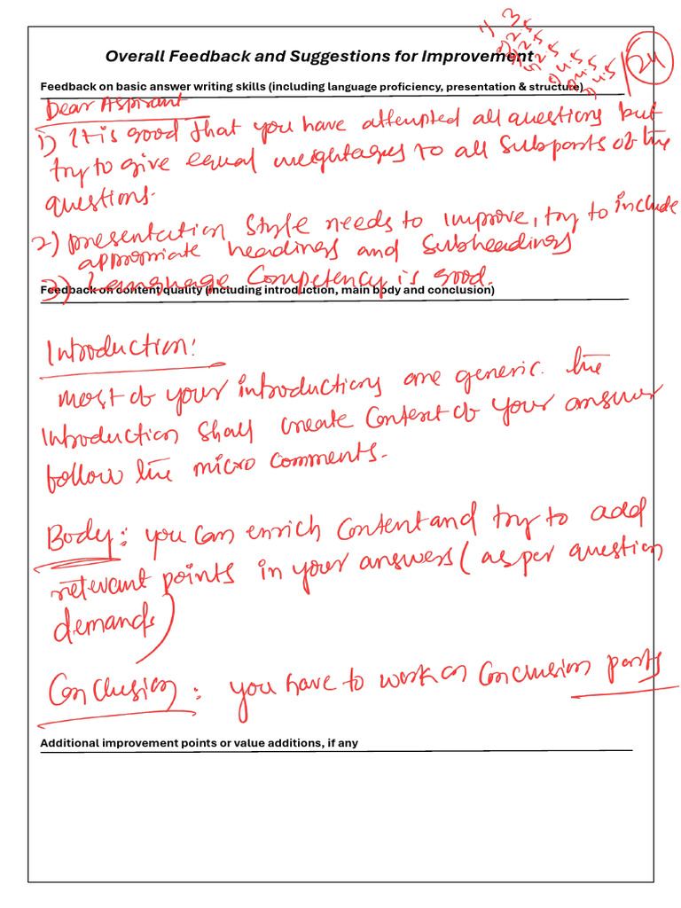Overall Feedback and Suggestions For Improvement: Feedback On Basic ...