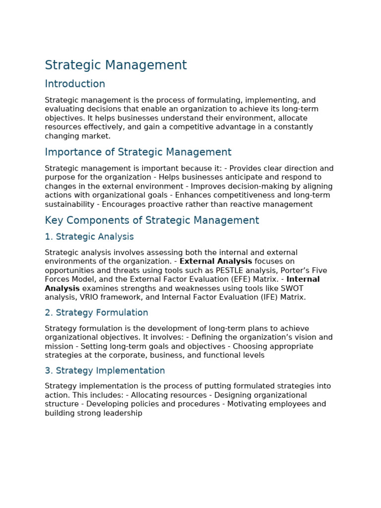 Strategic Management Overview | PDF | Strategic Management | Swot Analysis