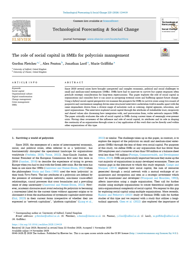 The Role of Social Capital in SMEs for Po 2026 Technological ...