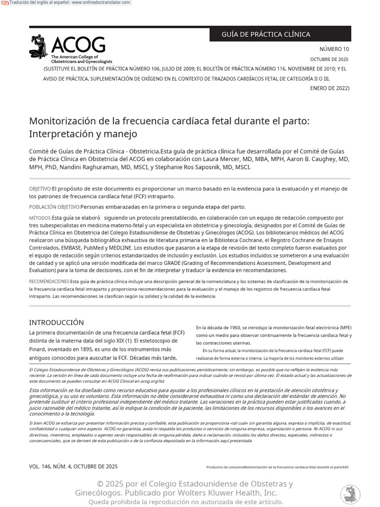 Monitorización Fetal en el Parto: Guía ACOG | PDF | Parto | Partería