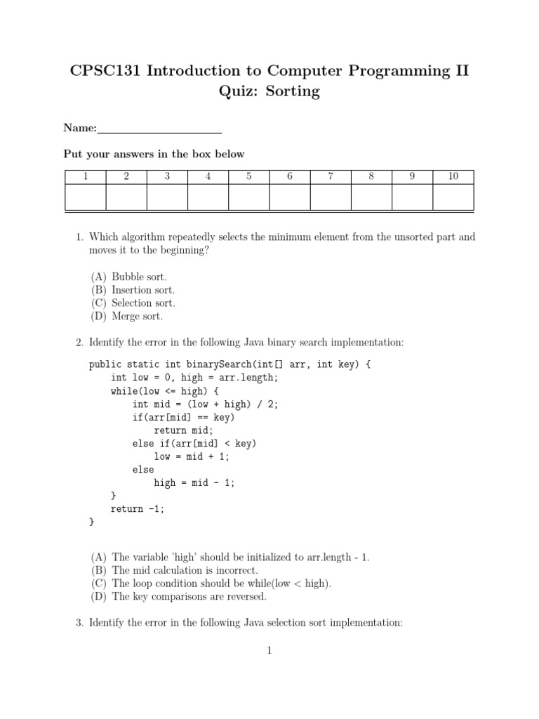 CPSC131 q12 Sorting | PDF | Software Engineering | Theoretical Computer ...