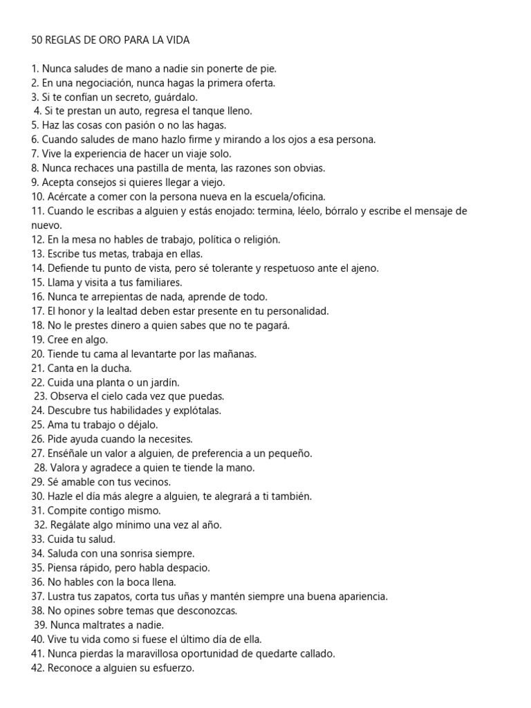 50 Reglas de Oro Para La Vida | PDF