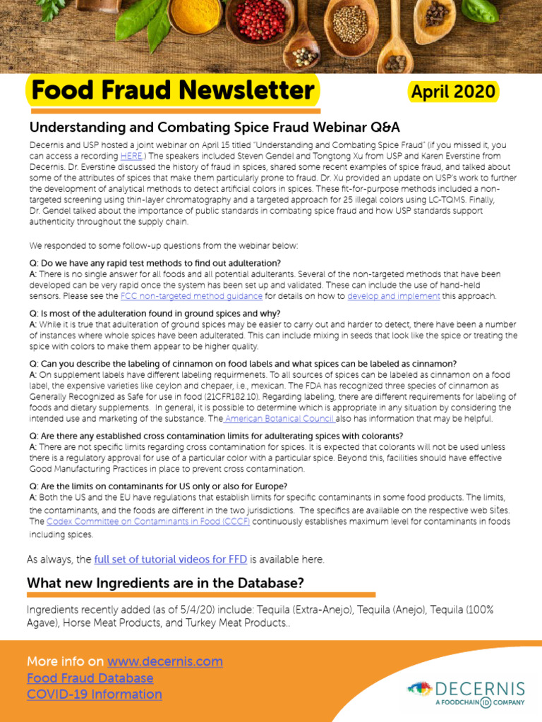 Food Fraud Database Newsletter 2020 04 | PDF | Dietary Supplements ...
