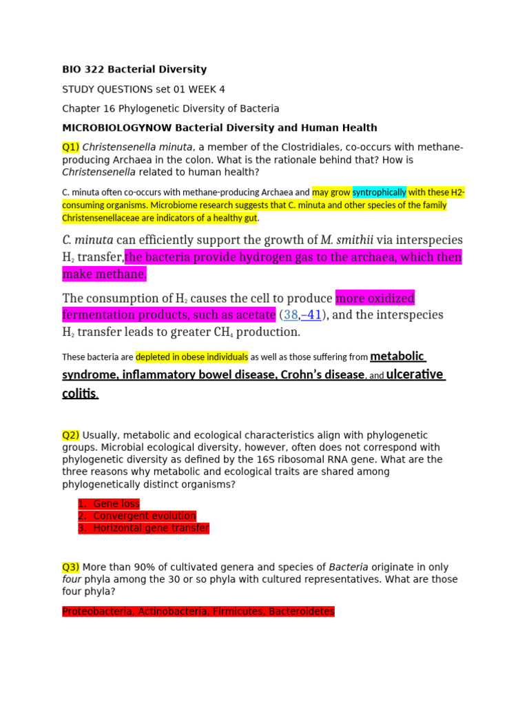 Bacterial Diversity Study Questions | PDF | Bacteria | 16 S Ribosomal Rna