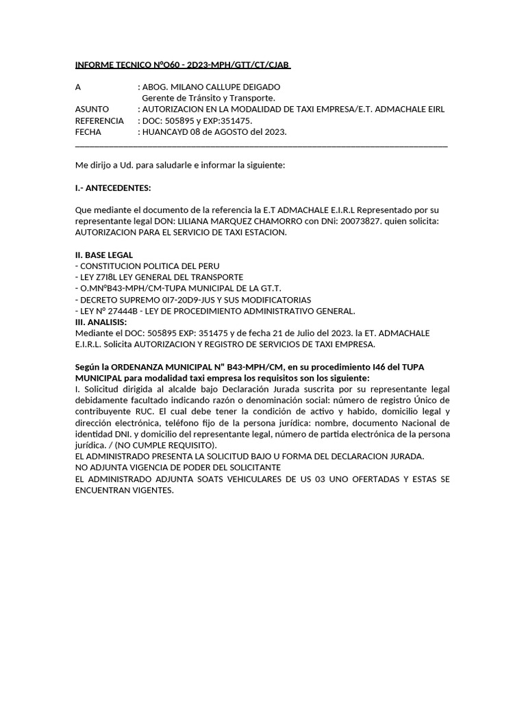 INFORME TECNICO N° 060 | PDF