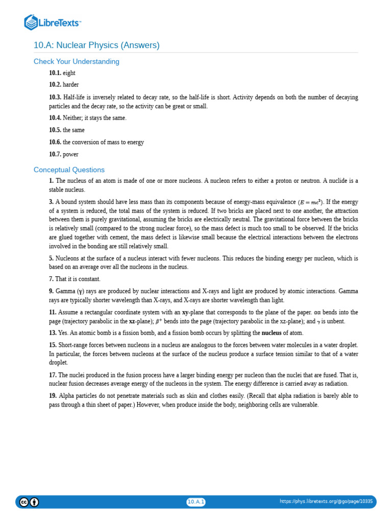 10.0A 10.a Nuclear Physics (Answers) | PDF | Atomic Nucleus ...