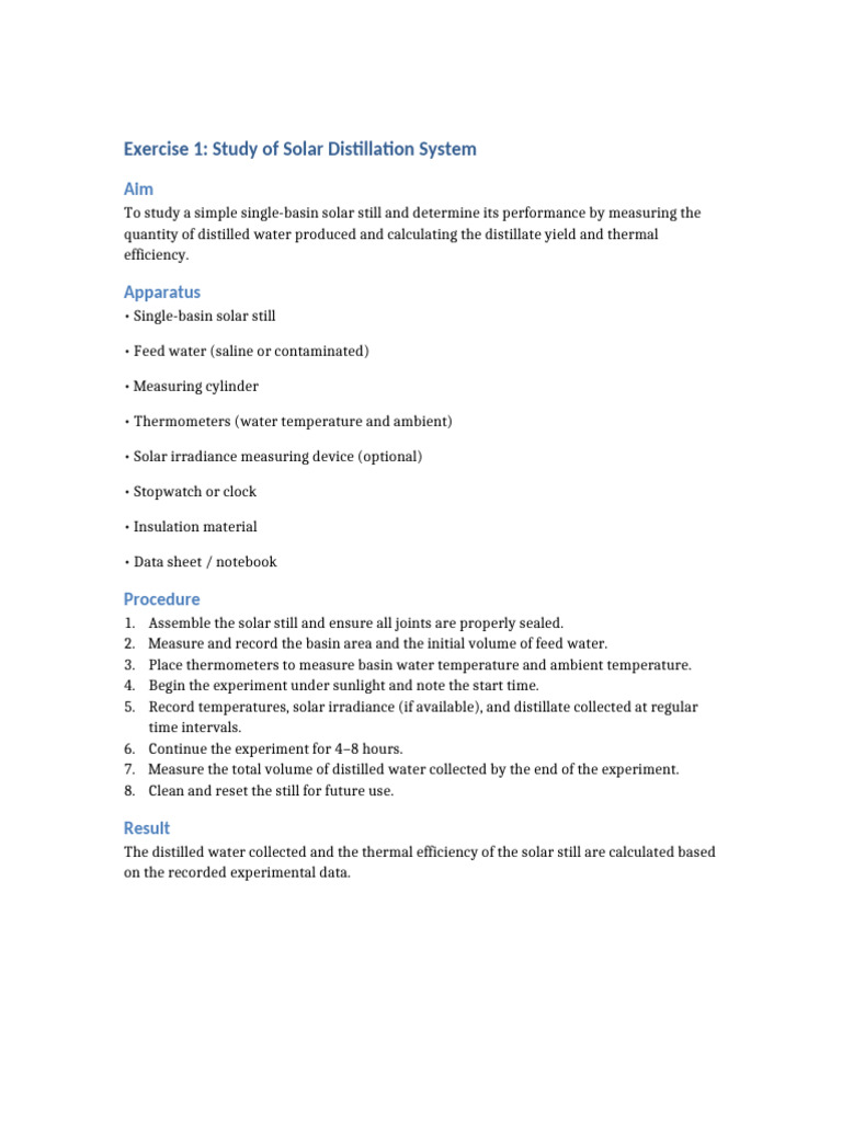 Solar Distillation System Performance Study | PDF