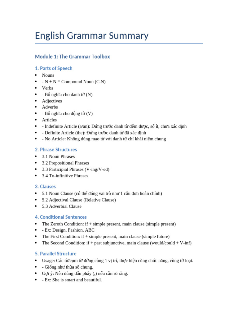 English Grammar Summary | PDF