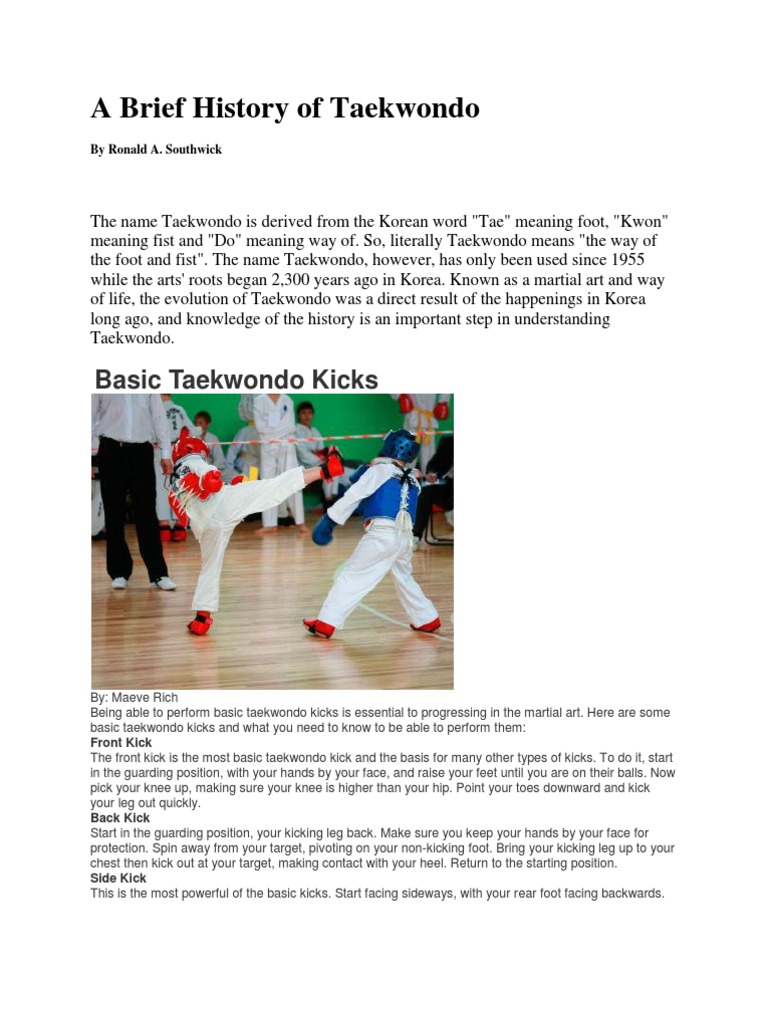 A Brief History of Taekwondo PDF Taekwondo Combat Sports