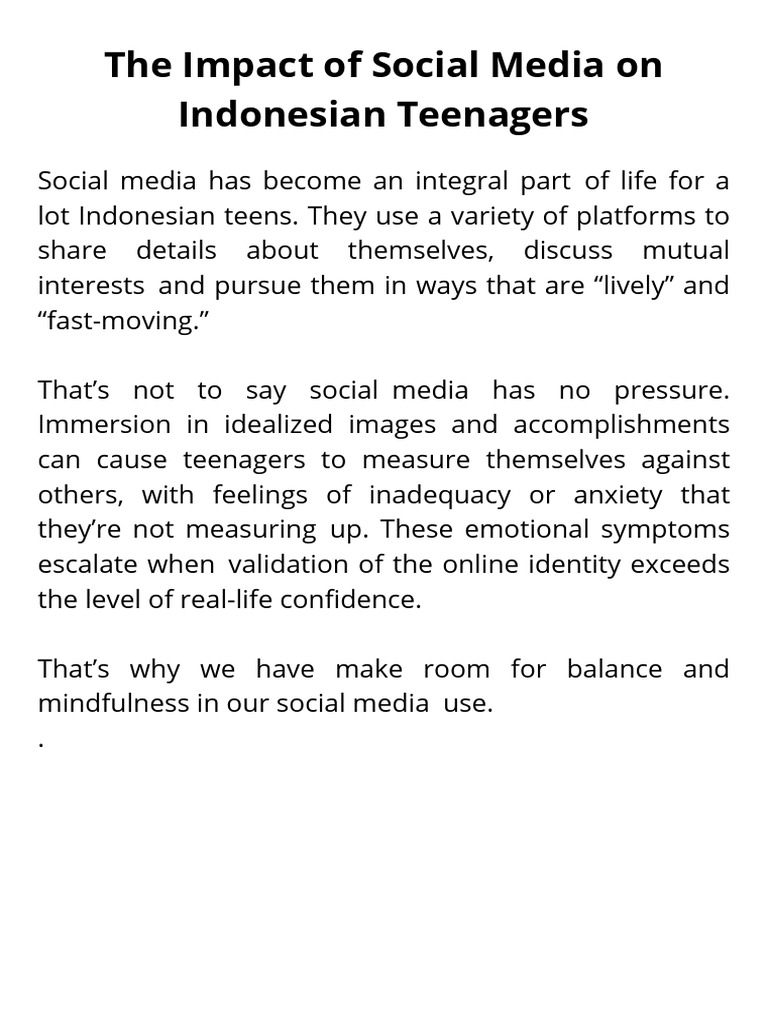 The Impact of Social Media On Indonesian Teenagers Social Media Has ...