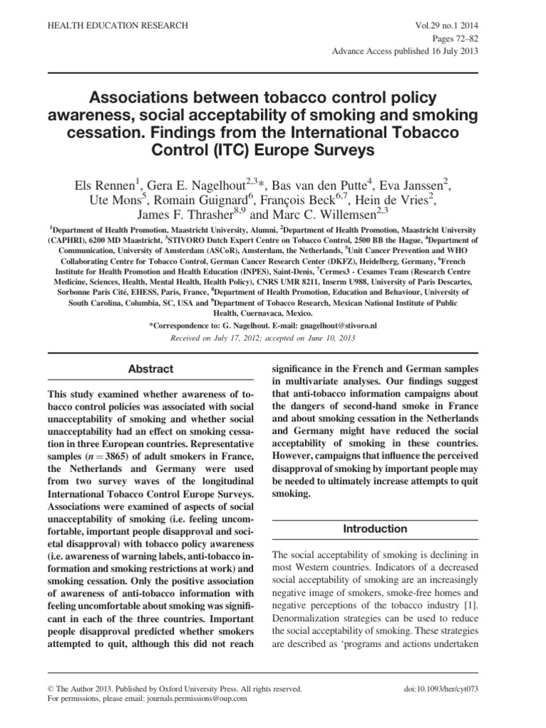 Tobacco Control Policy and Smoking Cessation | PDF | Tobacco Smoking ...