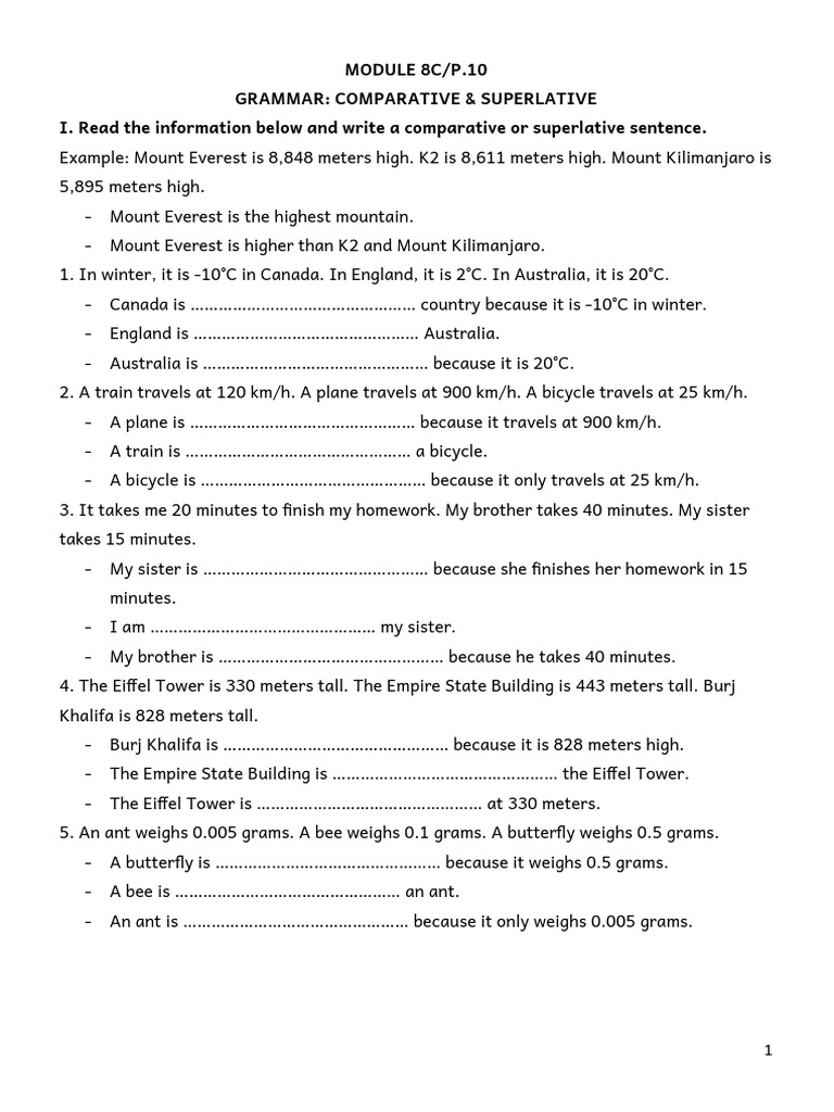 Comparative and Superlative Grammar Exercises | PDF | Chess Openings ...