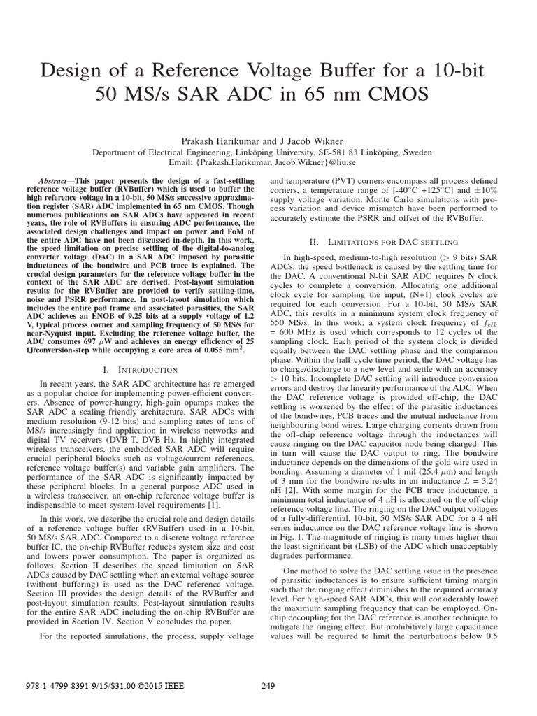 Reference Voltage Buffer for 10-bit SAR ADC | PDF | Analog To Digital ...
