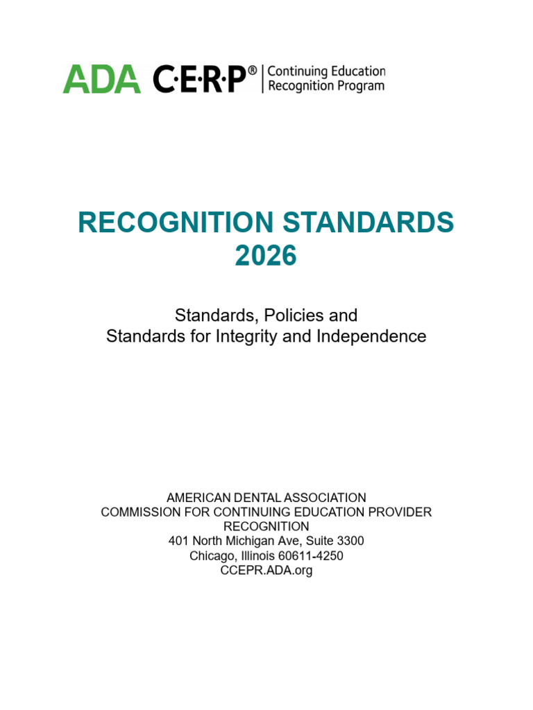 ADA CERP Recognition Standards 2026 | PDF | Health Care | Regulatory ...