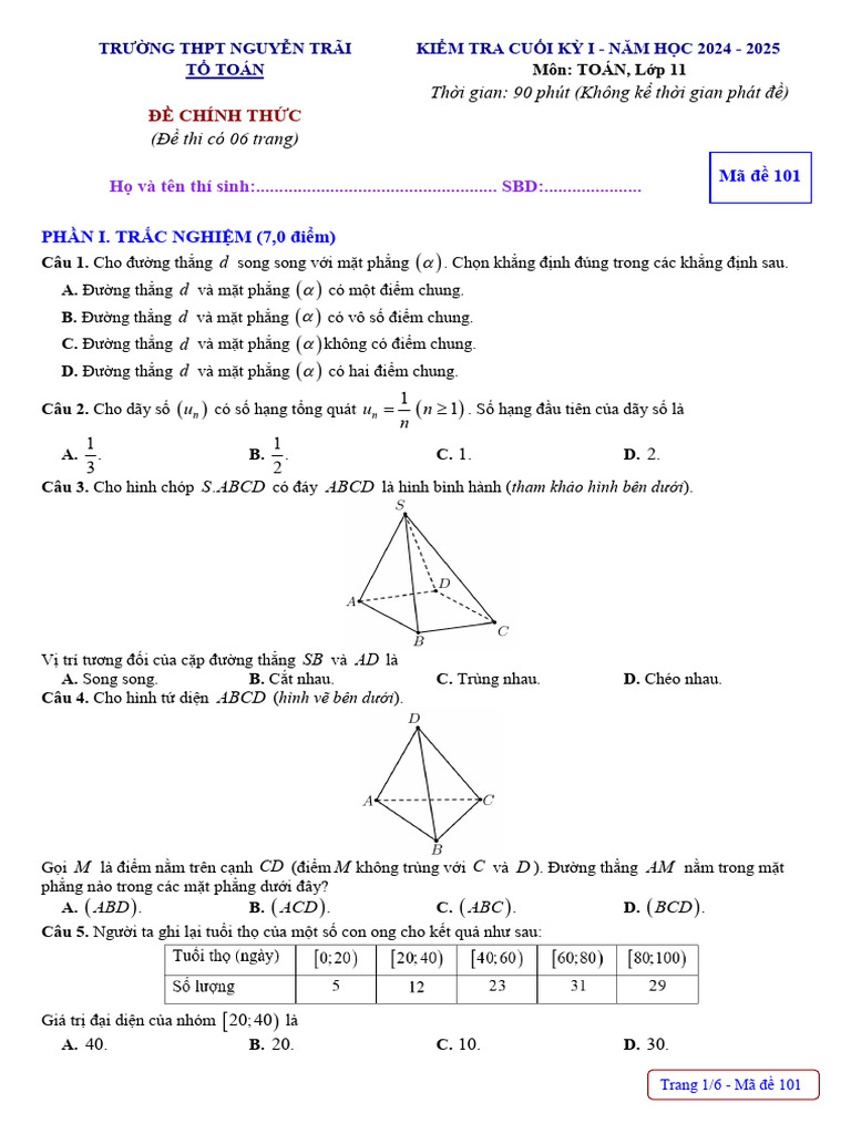 De Cuoi Hoc Ky 1 Toan 11 Nam 2024 2025 Truong THPT Nguyen Trai Quang ...