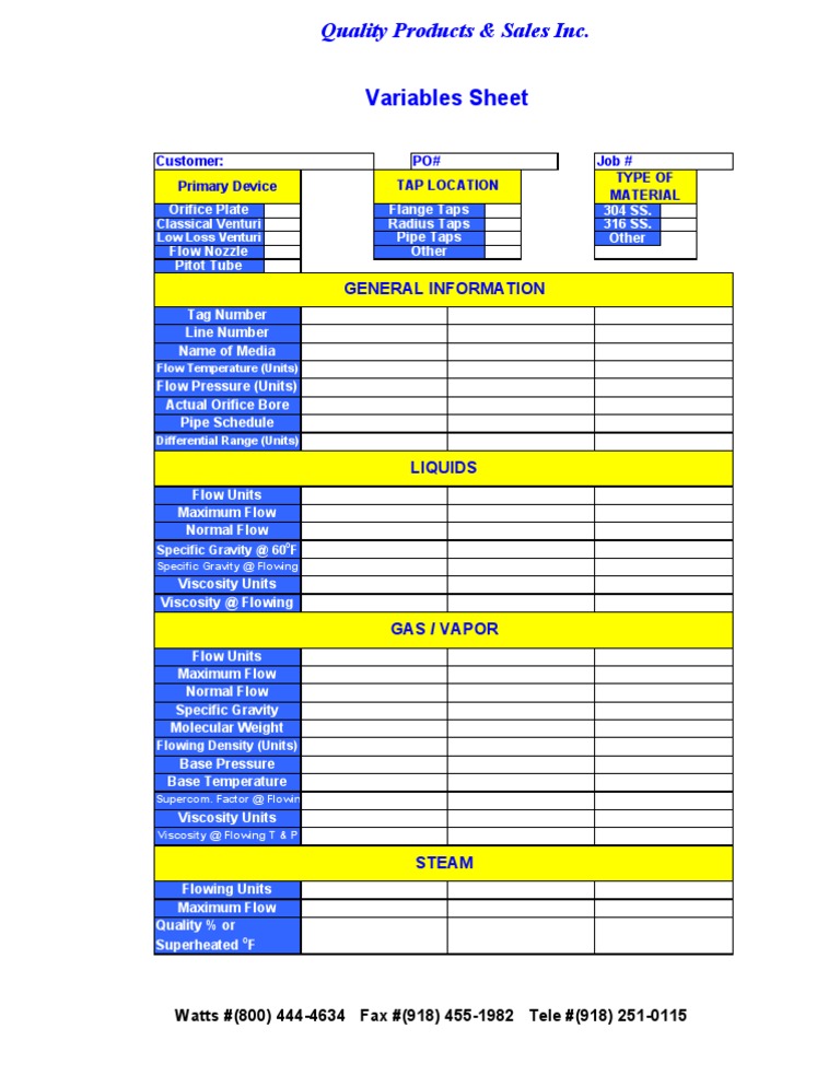 Flow Measurement Variables Sheet | PDF | Technology & Engineering