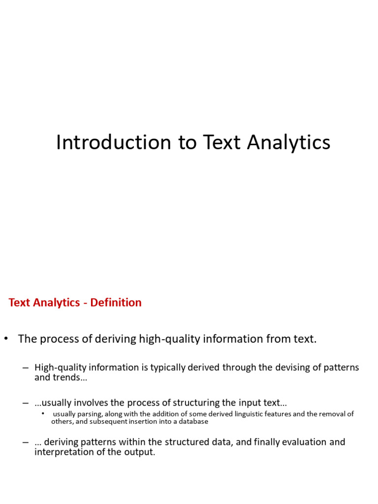 Introduction to Text Analytics Techniques | PDF | Analytics | Search ...