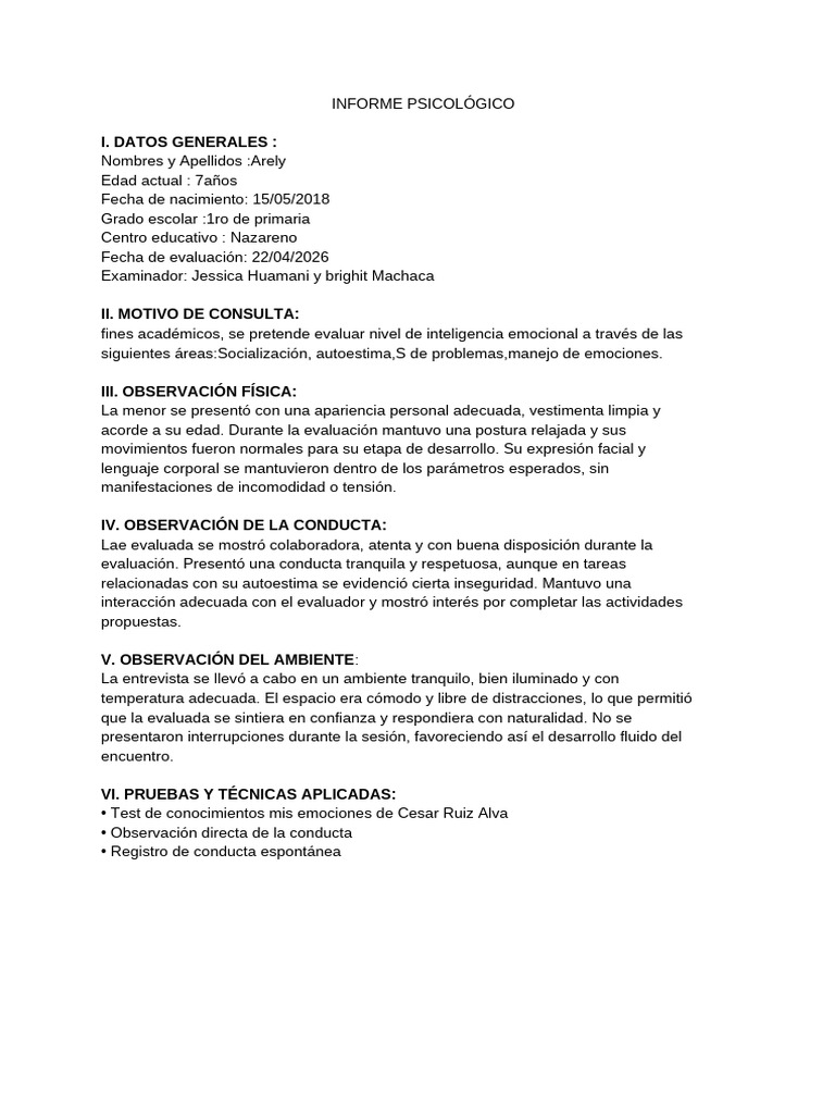 Evaluación de Inteligencia Emocional Infantil | PDF | Las emociones ...