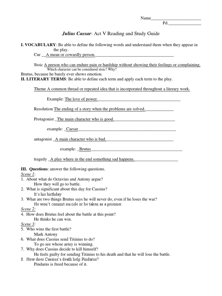 worksheet Julius Caesar Worksheet julius caesar test answers 100 images critical act v study guide junius brutus the younger antony