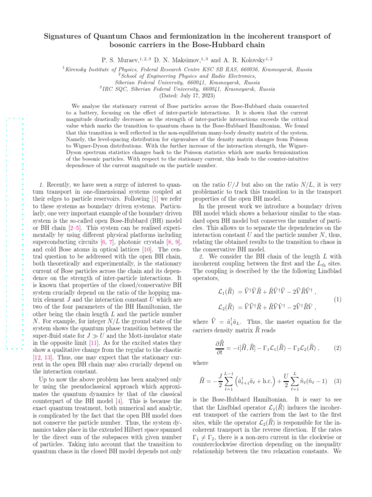 Quantum Chaos in Bose-Hubbard Transport | PDF | Eigenvalues And ...