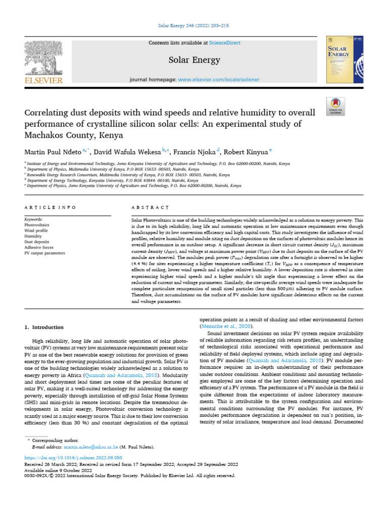 Dust Impact on Solar Cell Performance | PDF