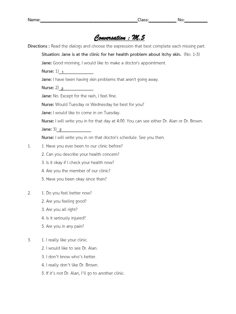 Health Clinic Dialogue Practice | PDF | Prom | Christmas