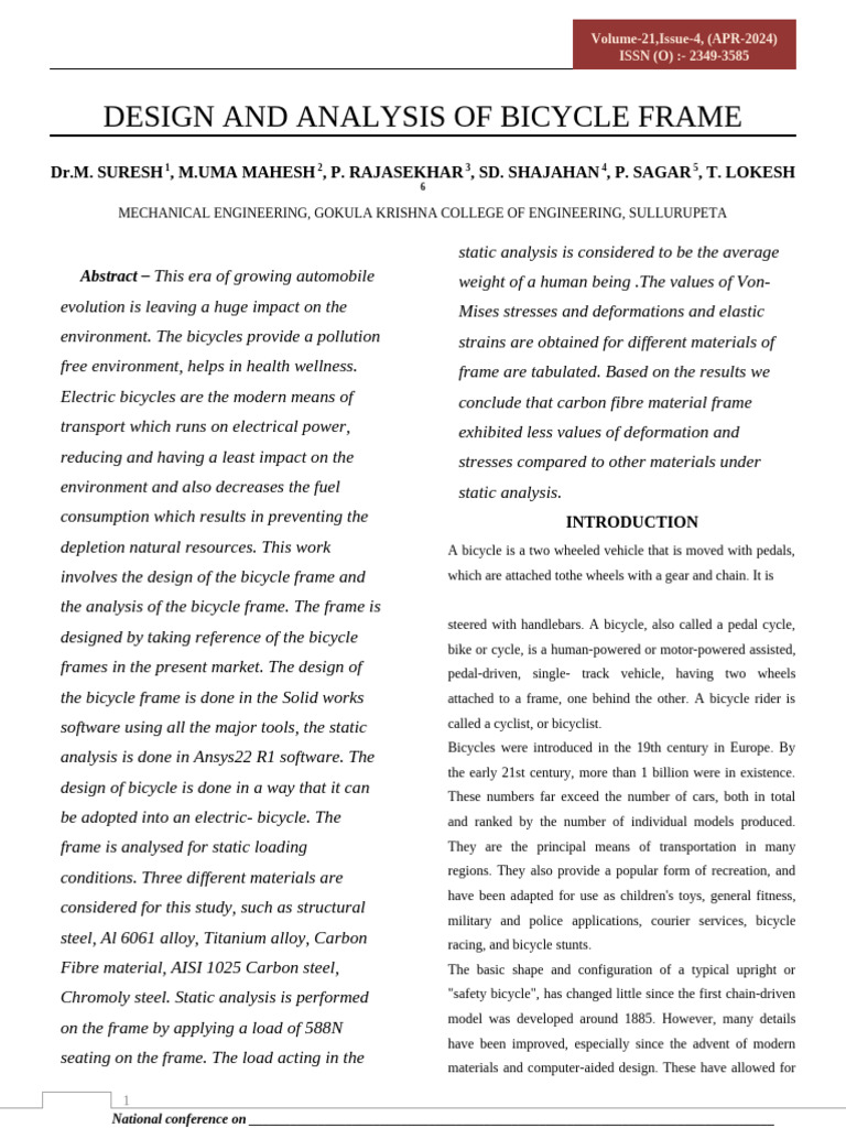 Bicycle Frame Design and Analysis | PDF | Human Powered Transport