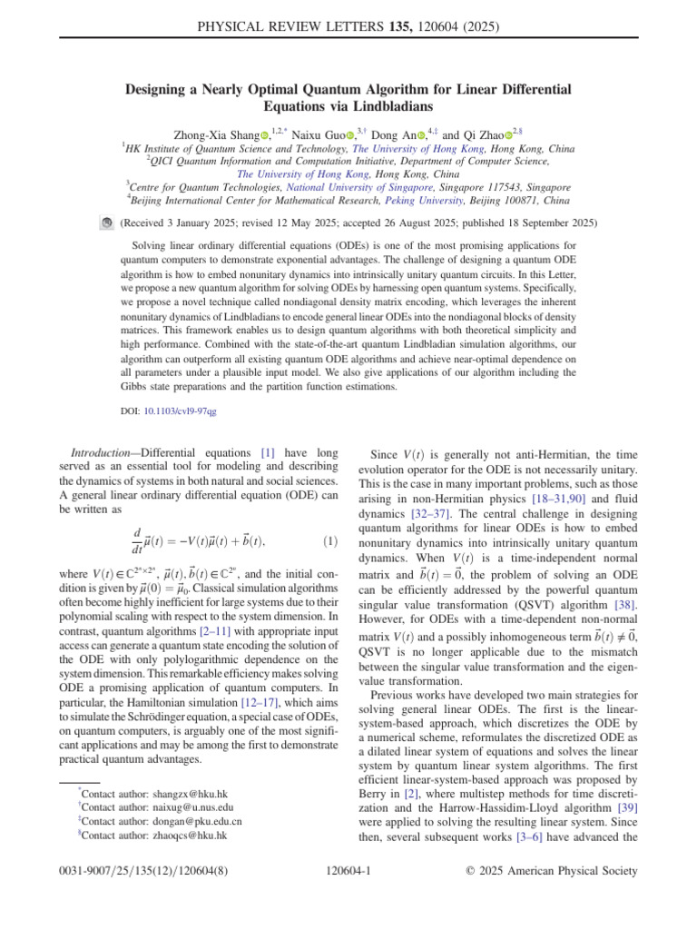 Optimal Quantum Algorithm for ODEs | PDF | Ordinary Differential ...
