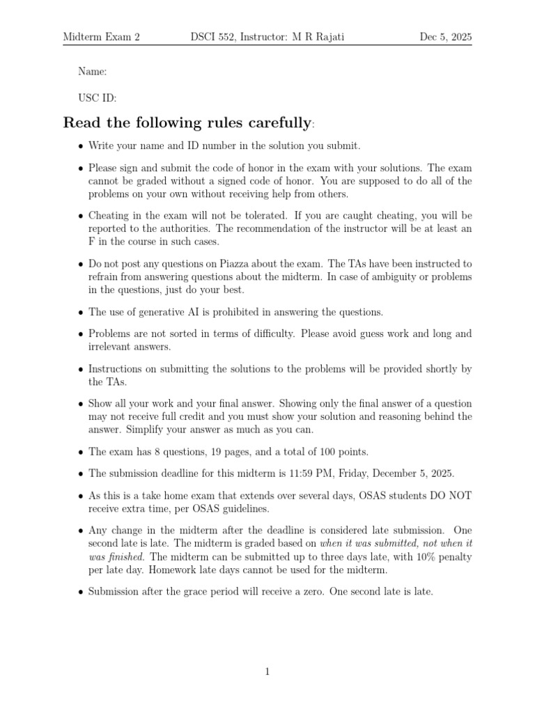 DSCI 552 Midterm Exam 2 Guidelines | PDF | Support Vector Machine | Noun