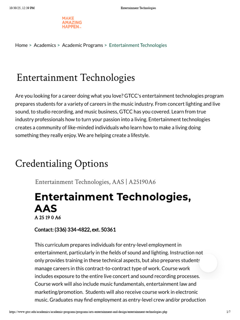 GTCC Entertainment Technologies Program | PDF | Teachers | Learning