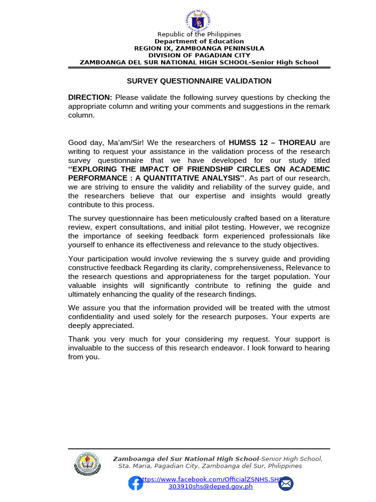 GROUP 4 VALIDATION QUESTIONNAIRE | PDF | Learning