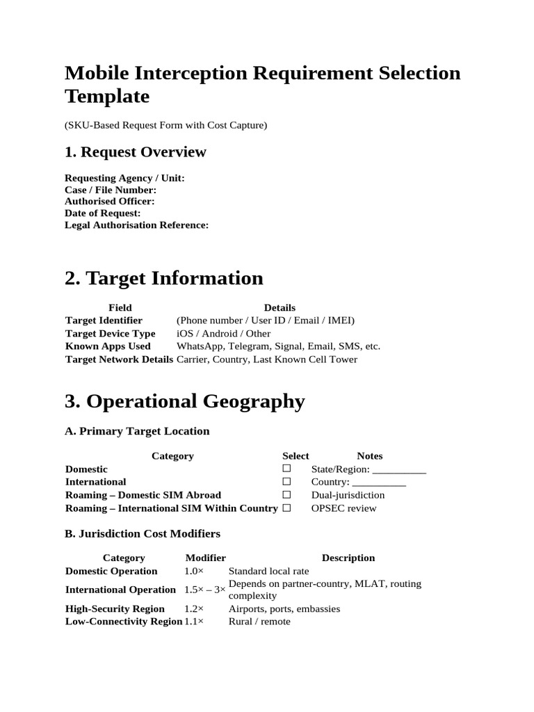 Mobile Interception Requirement Selection Template | PDF | Software ...