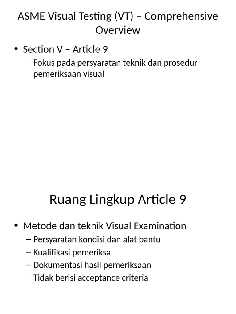 Panduan Lengkap ASME Visual Testing | PDF