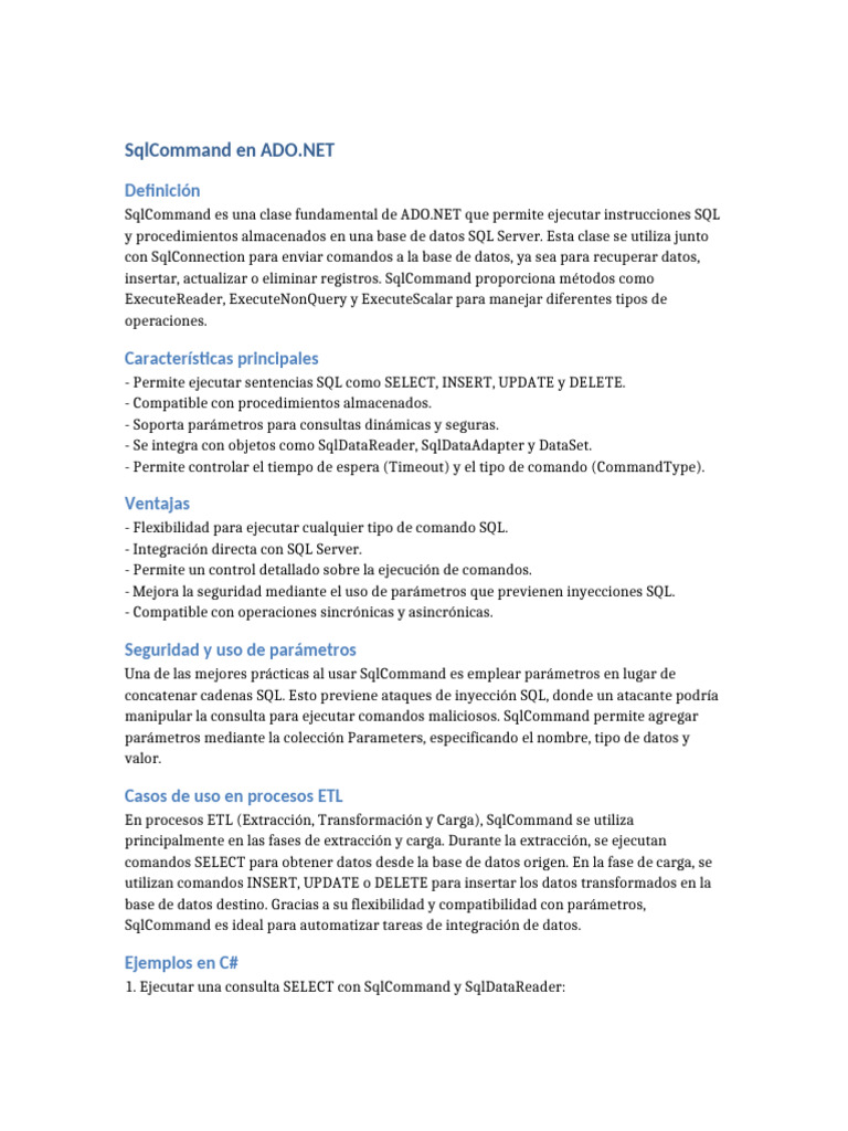 SqlCommand_ADO_NET_Extendido | PDF | SQL | Servidor SQL de Microsoft