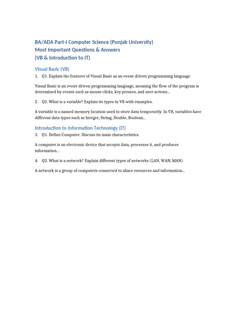 BA ADA Computer Important QA (1) | PDF