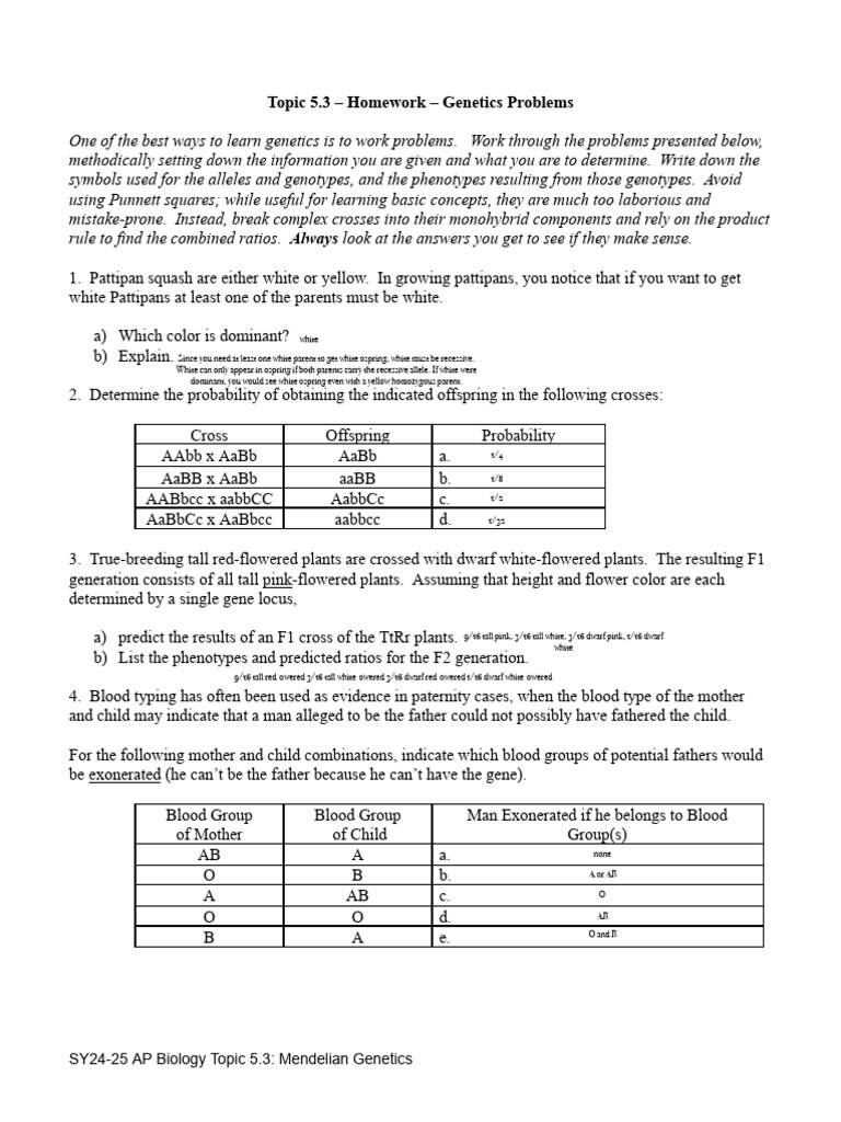 Genetics Problem Set and Solutions | PDF | Dominance (Genetics) | Genotype