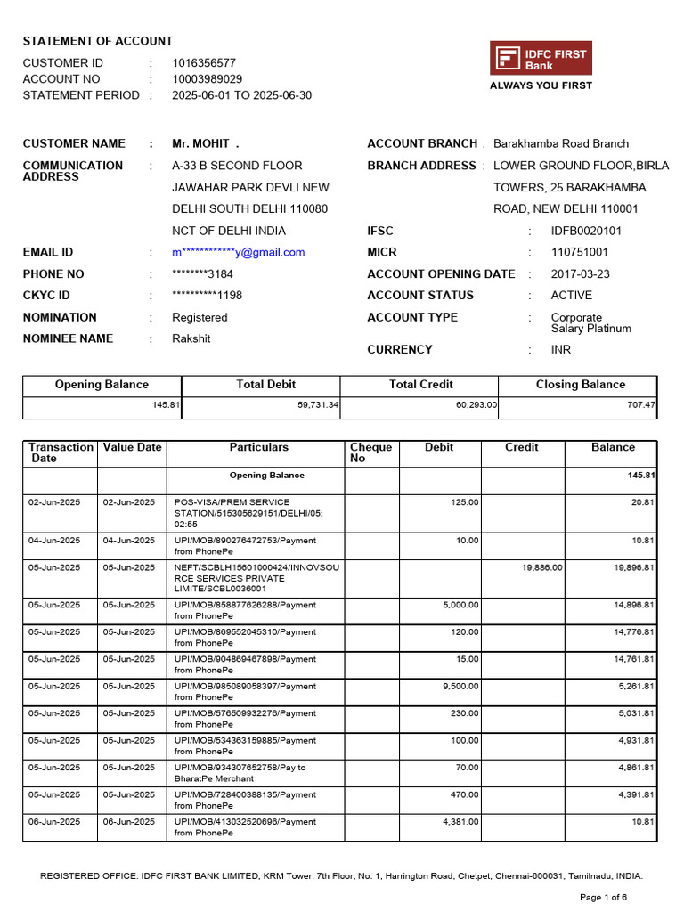 June 2025 Account Statement Summary | PDF | Payments | Personal ...