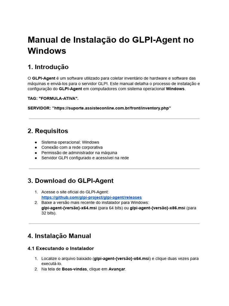 Instalação do GLPI-Agent no Windows | PDF