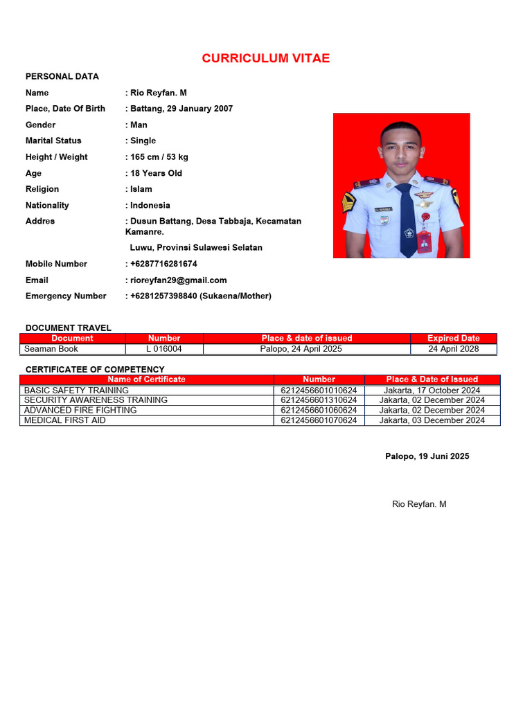 CV RIO REYFAN. M | PDF