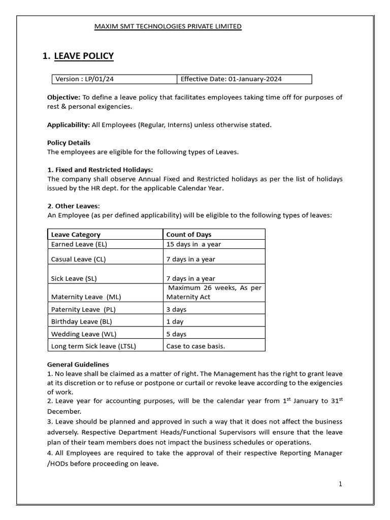 Leave Policy | PDF | Parental Leave | Employment