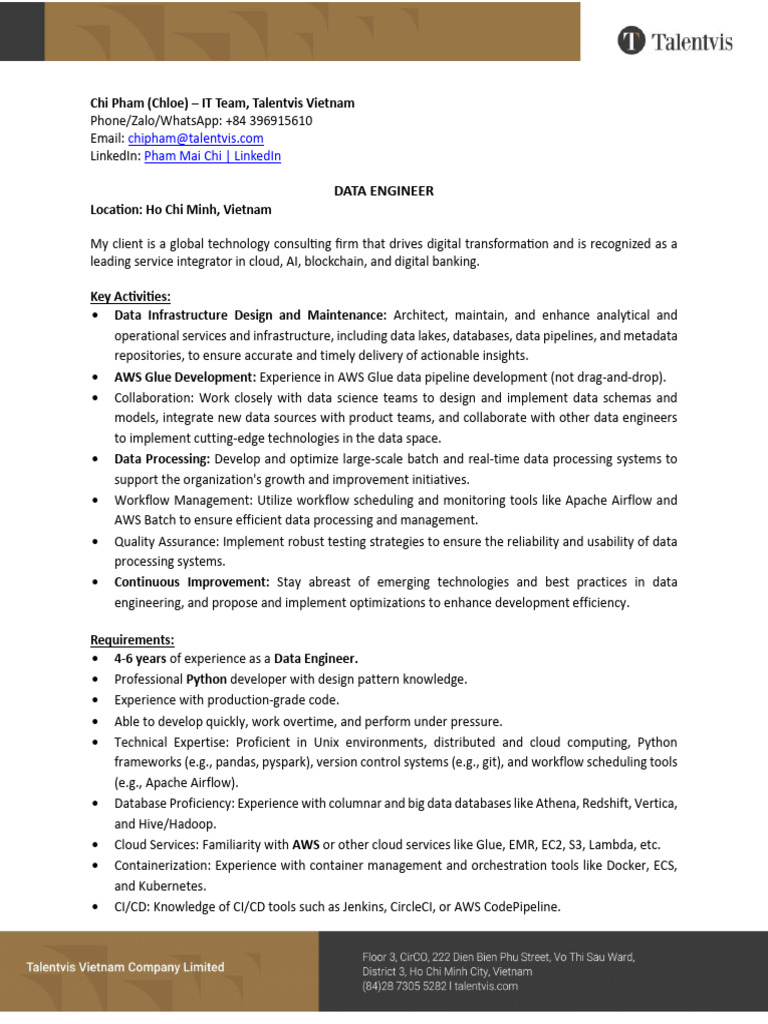 Data Engineer Role at Talentvis Vietnam | PDF | Data | Databases