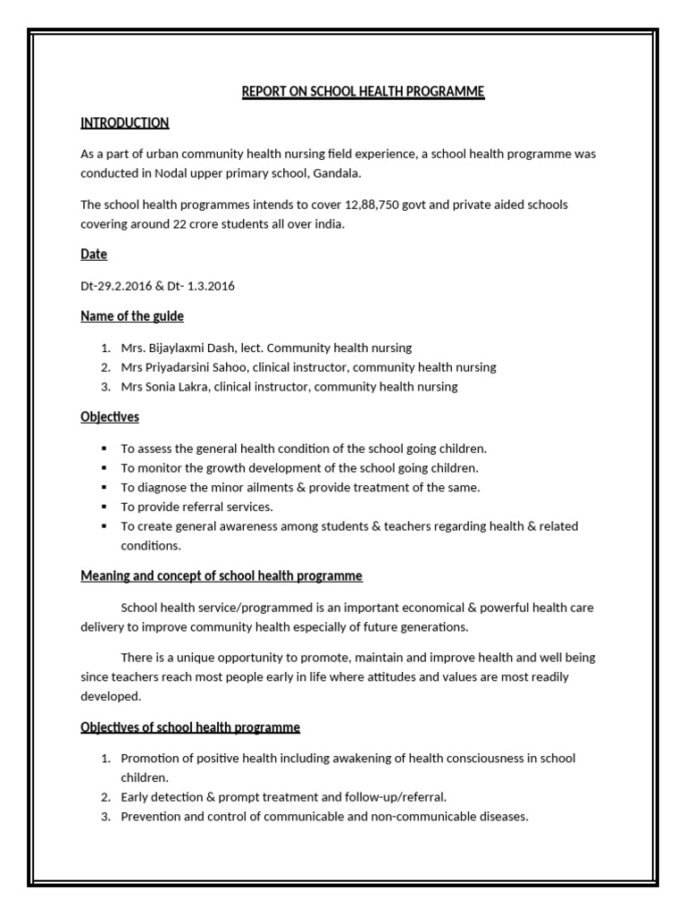 School Health Programme Report 2016 | PDF | Diseases And Disorders ...